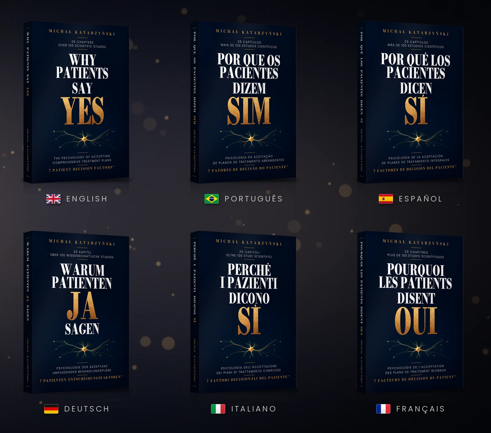 Covers of the six translated editions: English, Portuguese, Spanish, German, Italian, and French.